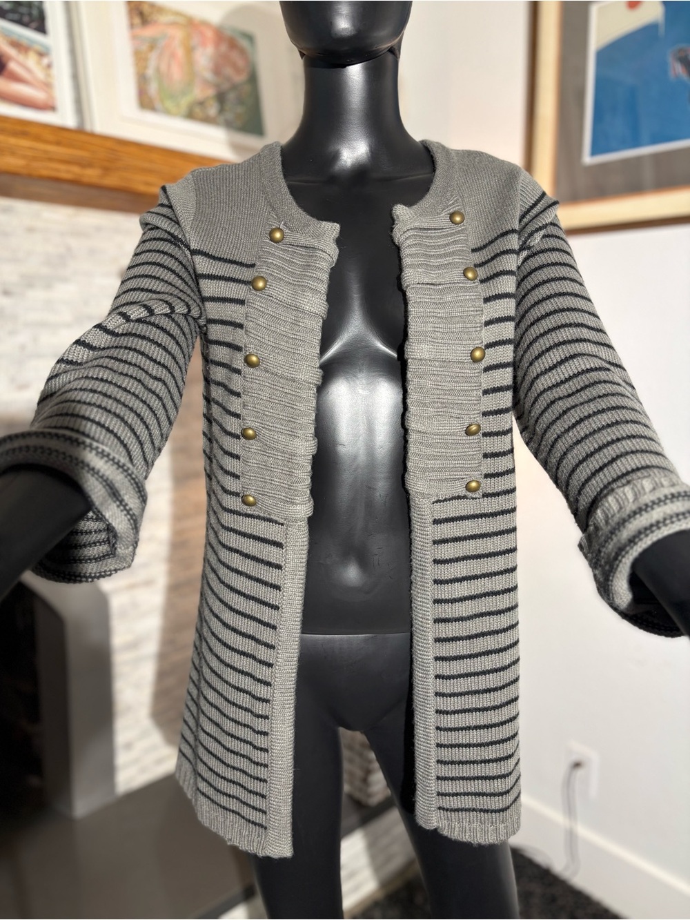 Debbie Morgan gray and black striped cardigan